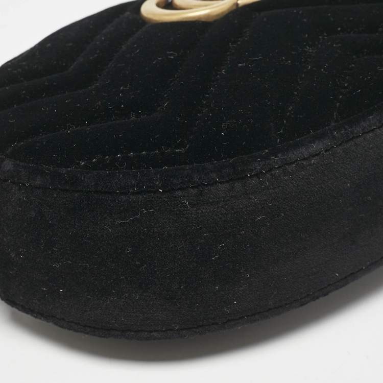 Pre Owned Gucci Black Matelassé Velvet GG Marmont Belt Bag