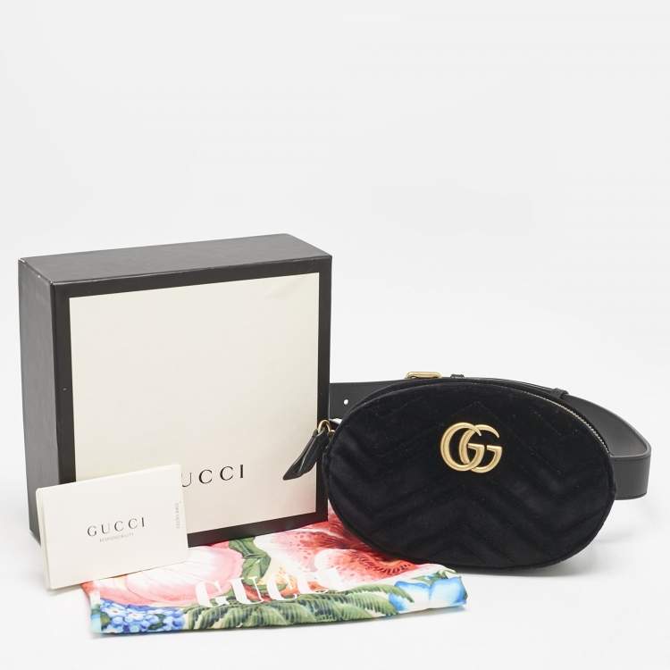 Pre Owned Gucci Black Matelassé Velvet GG Marmont Belt Bag