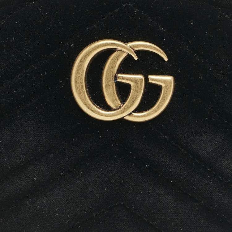Pre Owned Gucci Black Matelassé Velvet GG Marmont Belt Bag