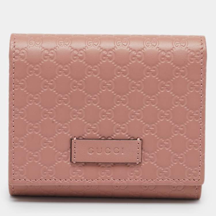 Pre Owned Gucci Dusty Pink Microguccissima Leather Trifold Wallet