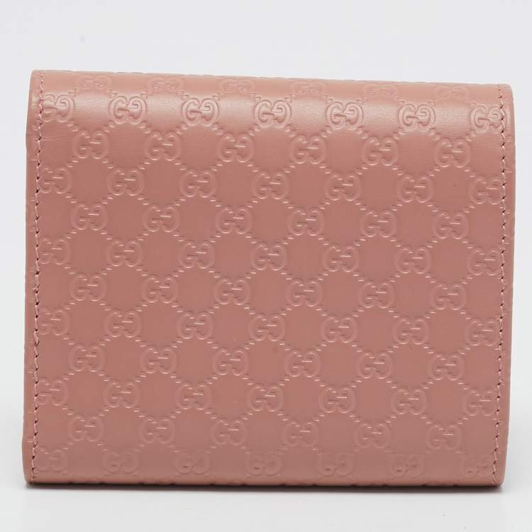 Pre Owned Gucci Dusty Pink Microguccissima Leather Trifold Wallet