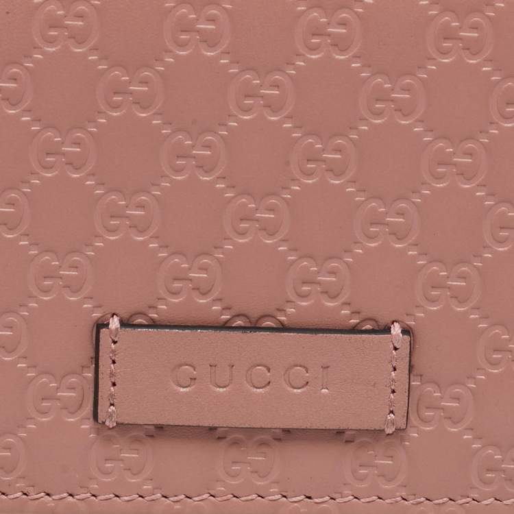 Pre Owned Gucci Dusty Pink Microguccissima Leather Trifold Wallet