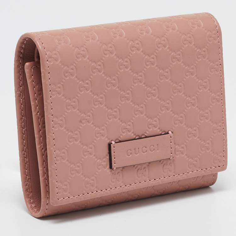 Pre Owned Gucci Dusty Pink Microguccissima Leather Trifold Wallet