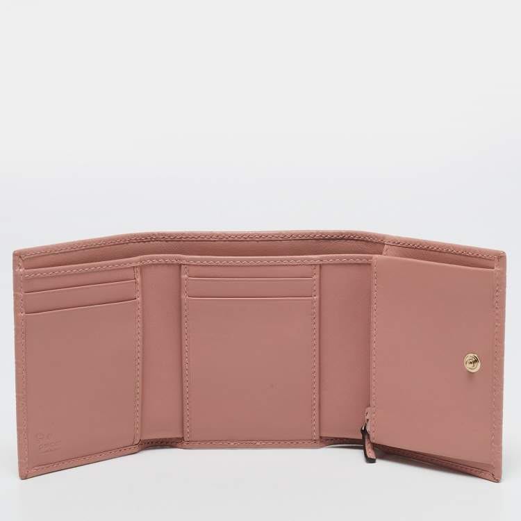 Pre Owned Gucci Dusty Pink Microguccissima Leather Trifold Wallet