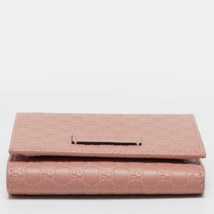 Pre Owned Gucci Dusty Pink Microguccissima Leather Trifold Wallet