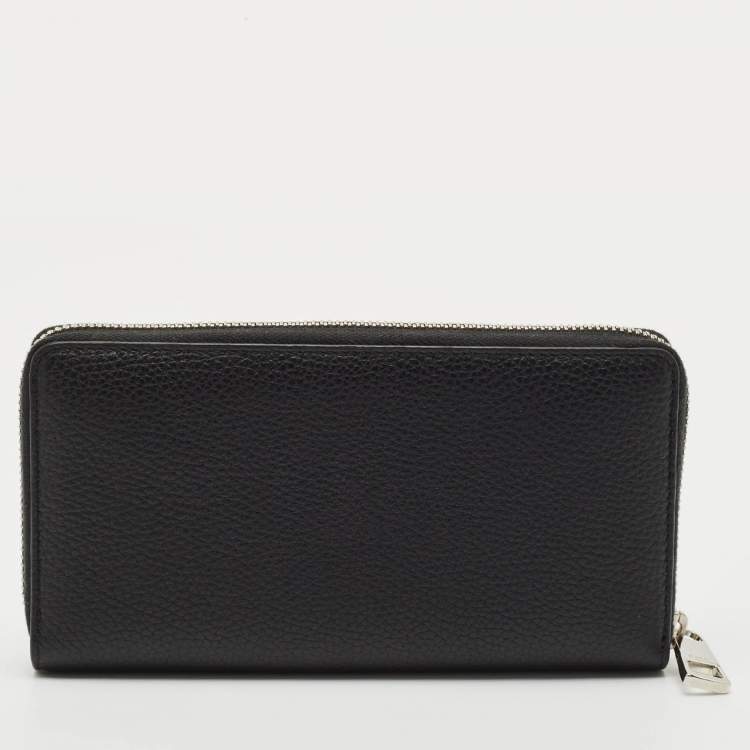Pre Owned Gucci Black Leather Dorian Zip Around Wallet