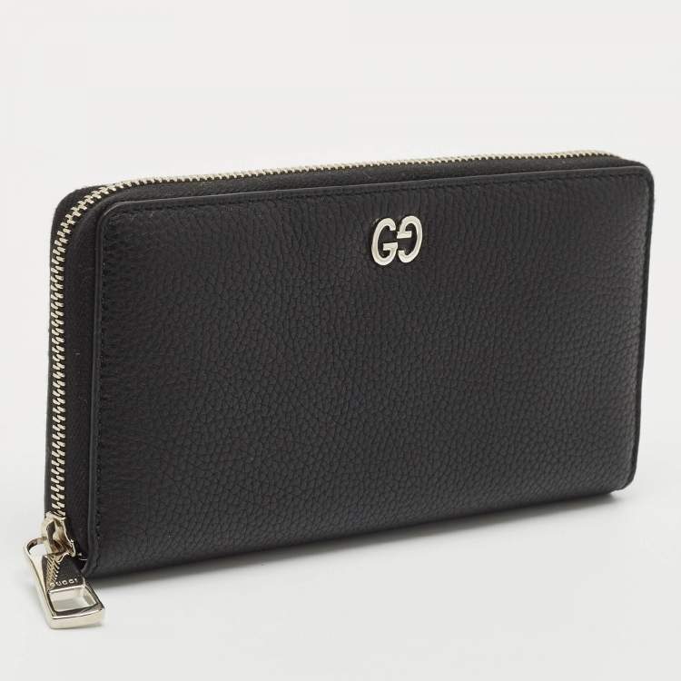Pre Owned Gucci Black Leather Dorian Zip Around Wallet