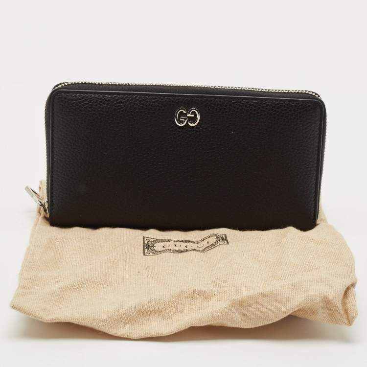 Pre Owned Gucci Black Leather Dorian Zip Around Wallet