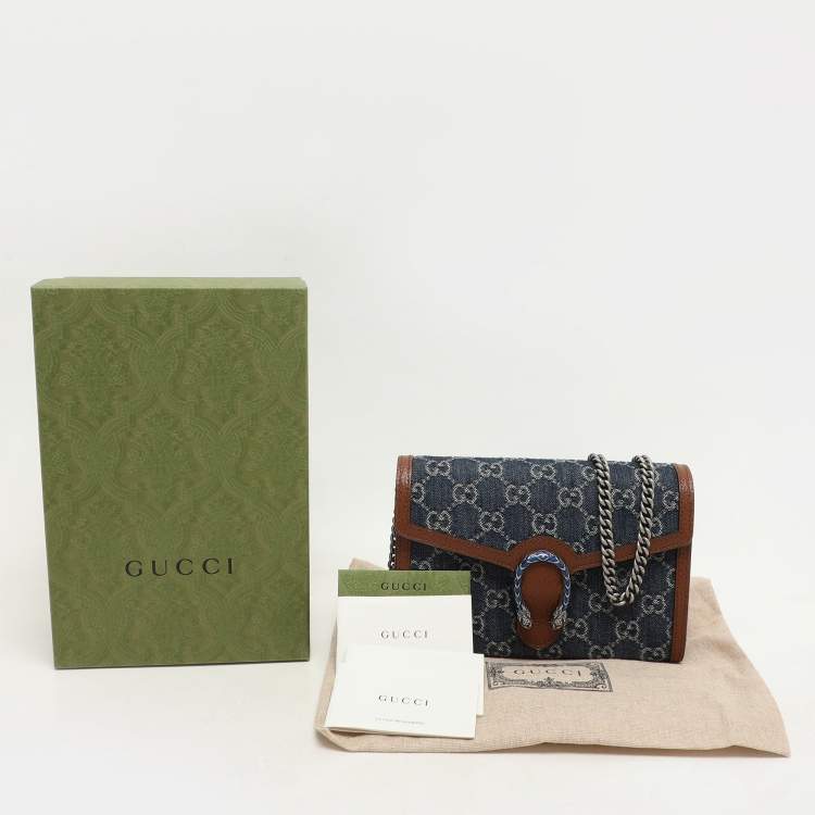 Pre Owned Gucci Blue/Brown GG Velvet Mini Dionysus Wallet On Chain