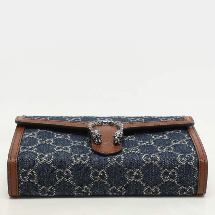 Pre Owned Gucci Blue/Brown GG Velvet Mini Dionysus Wallet On Chain