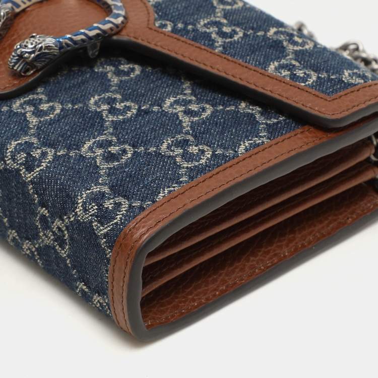 Pre Owned Gucci Blue/Brown GG Velvet Mini Dionysus Wallet On Chain