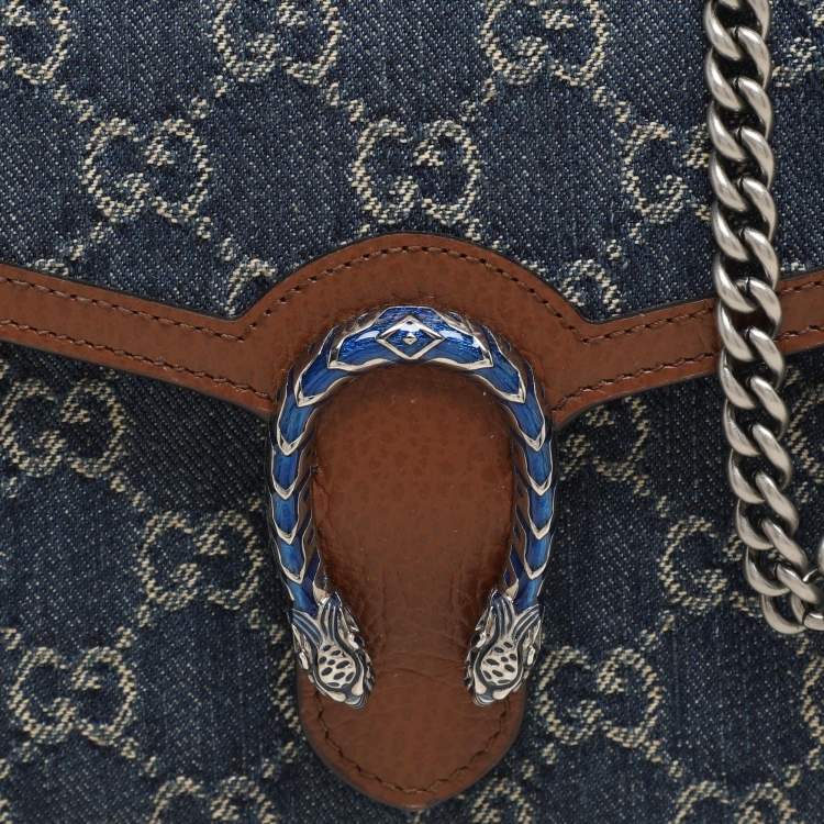 Pre Owned Gucci Blue/Brown GG Velvet Mini Dionysus Wallet On Chain