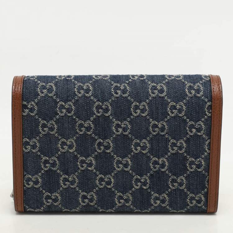 Pre Owned Gucci Blue/Brown GG Velvet Mini Dionysus Wallet On Chain