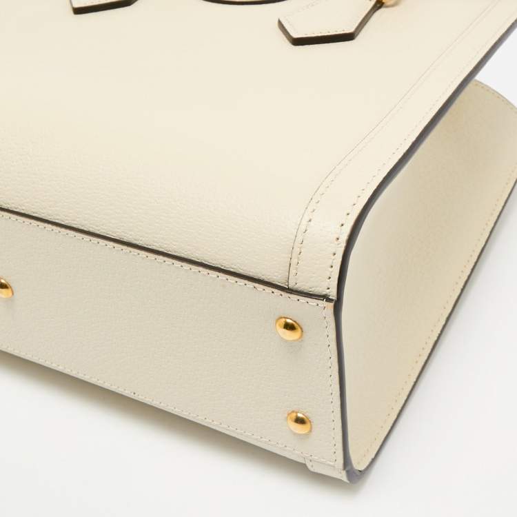 Pre Owned Gucci Off White Leather Small Bamboo Diana Tote