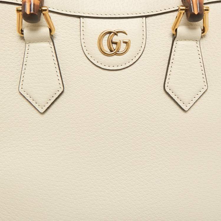 Pre Owned Gucci Off White Leather Small Bamboo Diana Tote