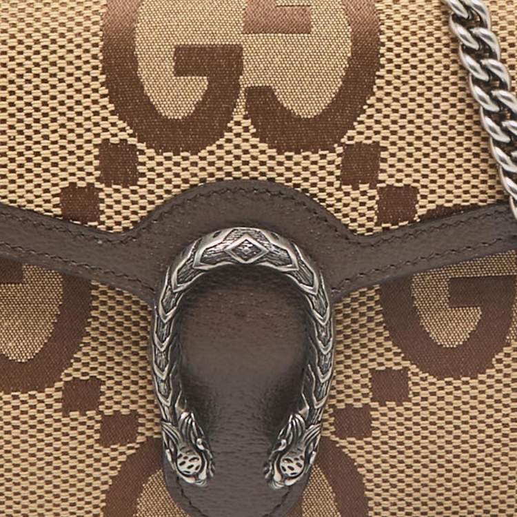 Pre Owned Gucci Brown/Beige Jumbo GG Canvas Dionysus Wallet On Chain