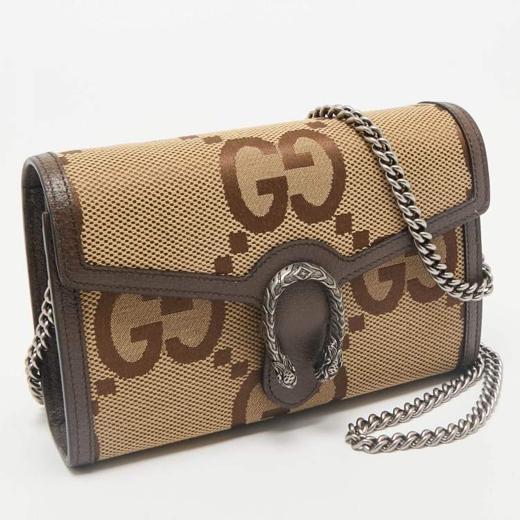 Pre Owned Gucci Brown/Beige Jumbo GG Canvas Dionysus Wallet On Chain