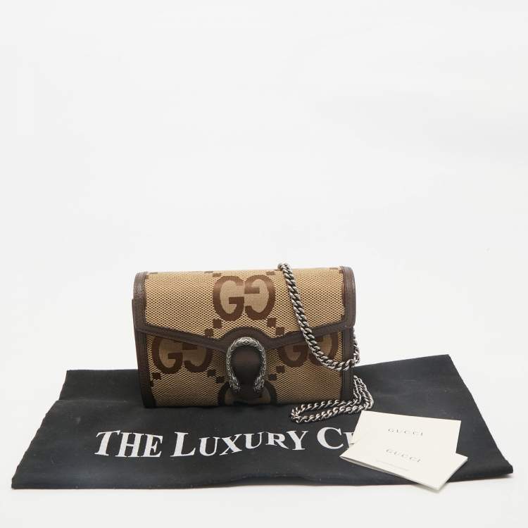 Pre Owned Gucci Brown/Beige Jumbo GG Canvas Dionysus Wallet On Chain
