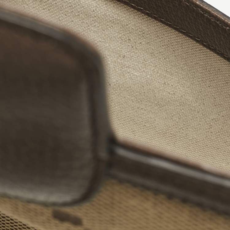 Pre Owned Gucci Brown/Beige Jumbo GG Canvas and Leather Mini Horsebit 1955 Shoulder Bag