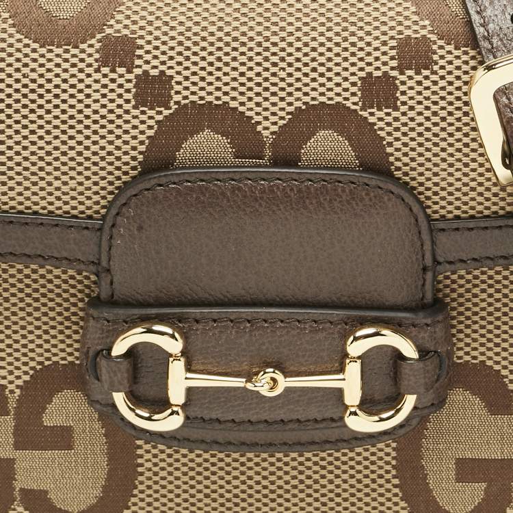 Pre Owned Gucci Brown/Beige Jumbo GG Canvas and Leather Mini Horsebit 1955 Shoulder Bag