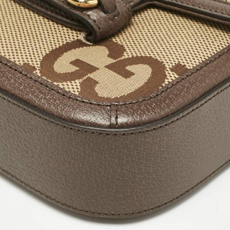 Pre Owned Gucci Brown/Beige Jumbo GG Canvas and Leather Mini Horsebit 1955 Shoulder Bag