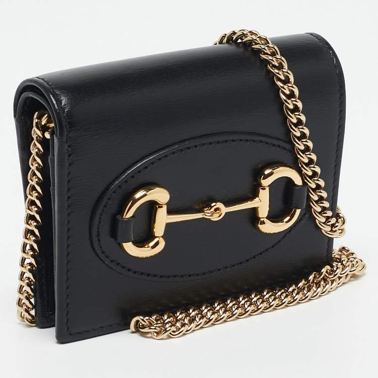 Pre Owned Gucci Black Leather Horsebit 1955 Wallet On Chain