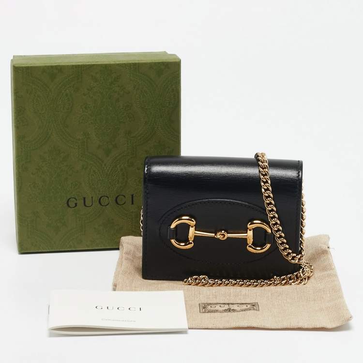 Pre Owned Gucci Black Leather Horsebit 1955 Wallet On Chain