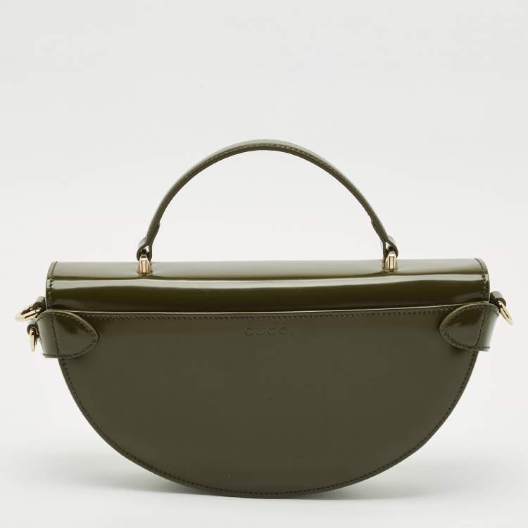 Pre Owned Gucci Luscious Green Leather Small Half Moon Top Handle Bag