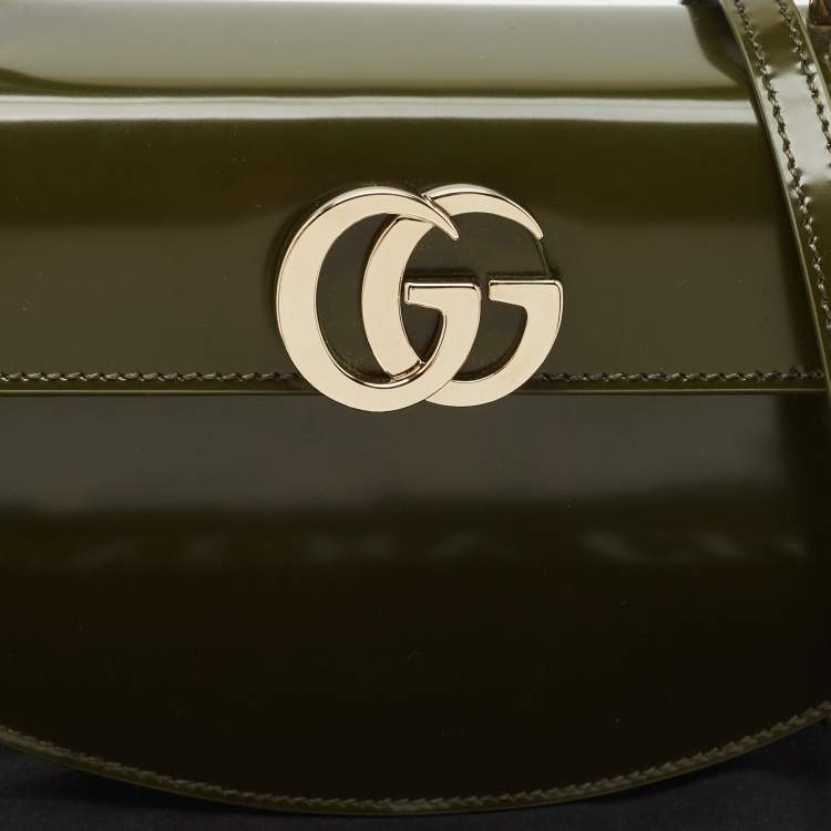 Pre Owned Gucci Luscious Green Leather Small Half Moon Top Handle Bag