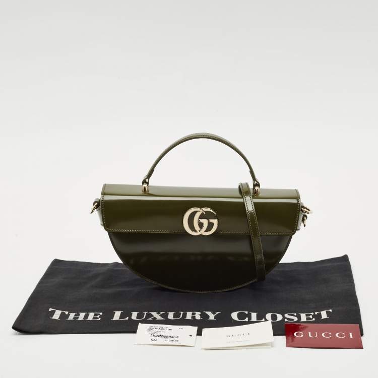 Pre Owned Gucci Luscious Green Leather Small Half Moon Top Handle Bag