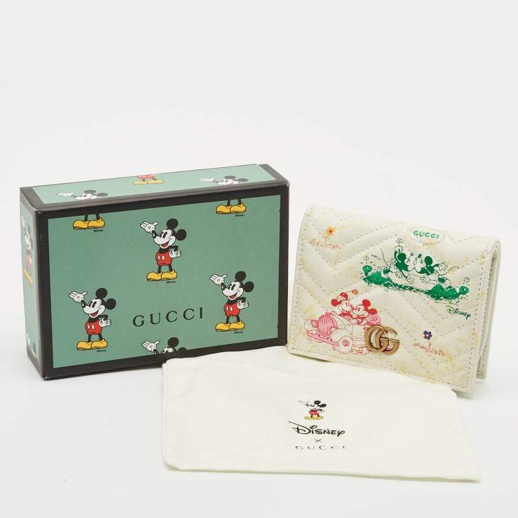 Pre Owned Gucci x Disney Multicolor Matelassé Leather Mickey Minnie Mouse GG Marmont Card Case