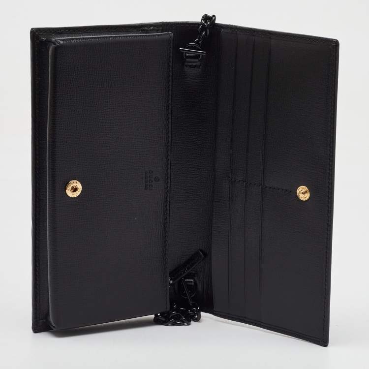 Pre Owned Gucci Black Leather Horsebit 1955 Wallet on Chain