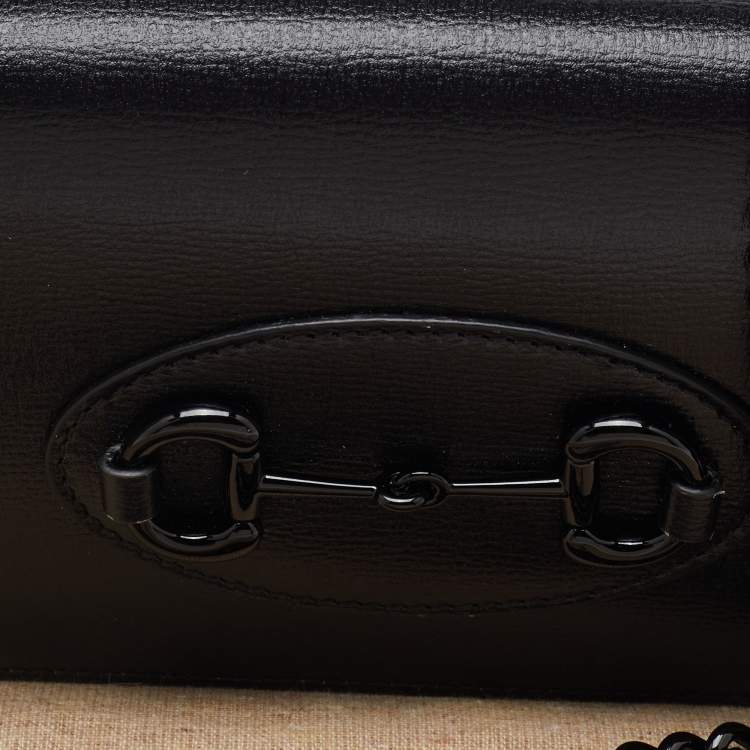 Pre Owned Gucci Black Leather Horsebit 1955 Wallet on Chain
