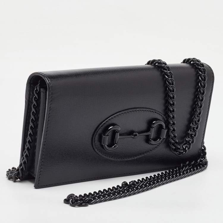 Pre Owned Gucci Black Leather Horsebit 1955 Wallet on Chain