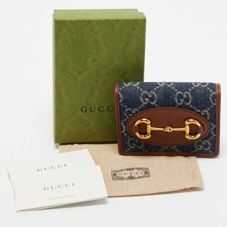Pre Owned Gucci Blue/Brown GG Denim and Leather Horsebit 1955 Card Case