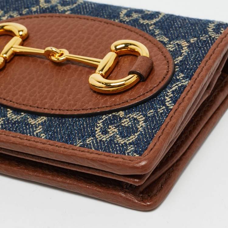 Pre Owned Gucci Blue/Brown GG Denim and Leather Horsebit 1955 Card Case