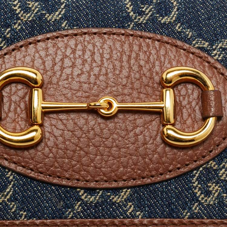 Pre Owned Gucci Blue/Brown GG Denim and Leather Horsebit 1955 Card Case