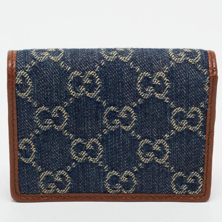Pre Owned Gucci Blue/Brown GG Denim and Leather Horsebit 1955 Card Case