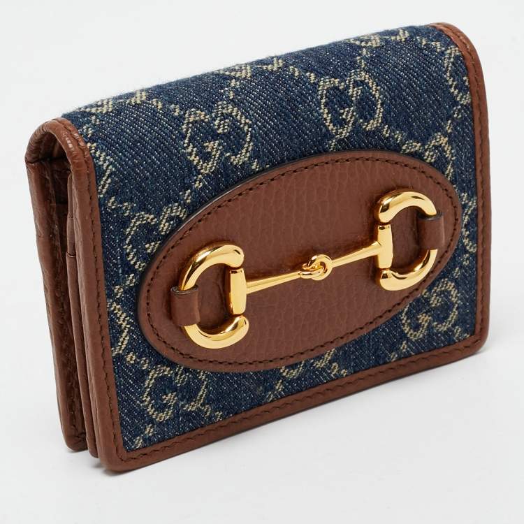 Pre Owned Gucci Blue/Brown GG Denim and Leather Horsebit 1955 Card Case