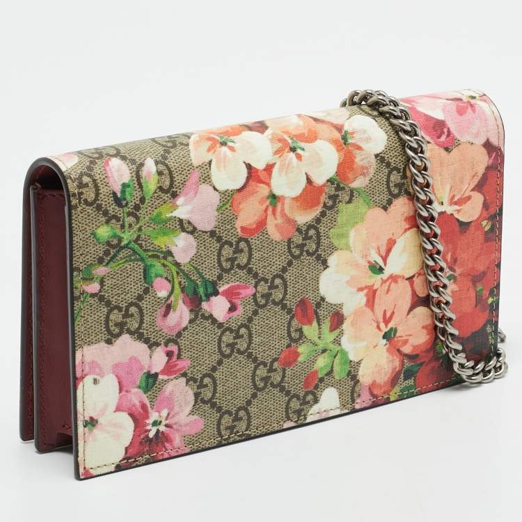 Pre Owned Gucci Multicolor Blooms GG Supreme Canvas Wallet on Chain