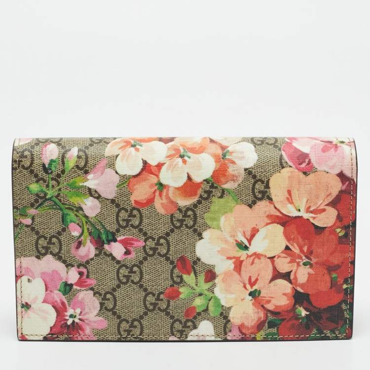 Pre Owned Gucci Multicolor Blooms GG Supreme Canvas Wallet on Chain