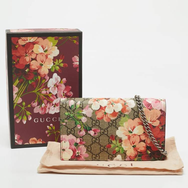 Pre Owned Gucci Multicolor Blooms GG Supreme Canvas Wallet on Chain