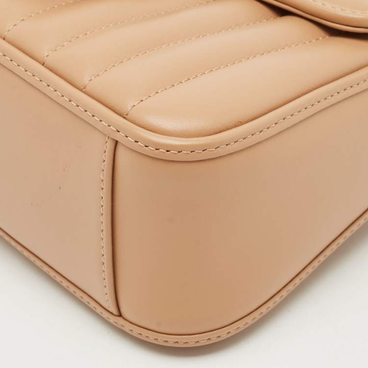 Pre Owned Gucci Beige Matelassé Aria Leather Mini GG Marmont Top Handle Bag