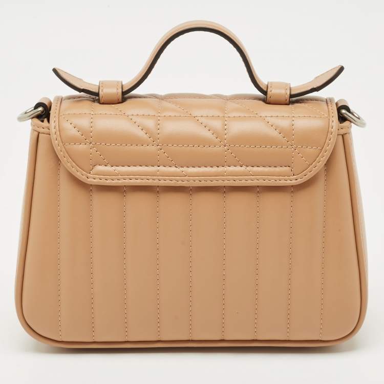 Pre Owned Gucci Beige Matelassé Aria Leather Mini GG Marmont Top Handle Bag