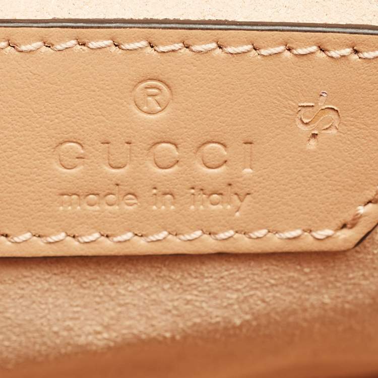 Pre Owned Gucci Beige Matelassé Aria Leather Mini GG Marmont Top Handle Bag