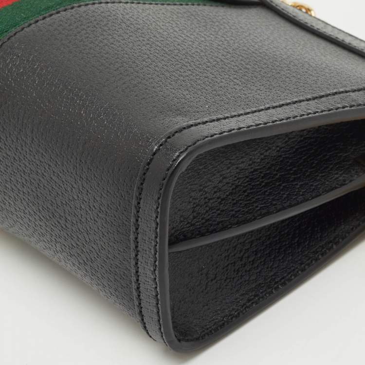 Pre Owned Gucci Black Leather GG Web Detail Ophidia Small Chain Shoulder Bag