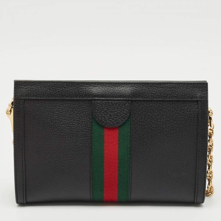 Pre Owned Gucci Black Leather GG Web Detail Ophidia Small Chain Shoulder Bag