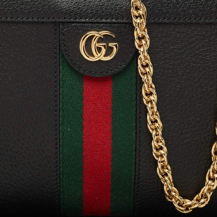 Pre Owned Gucci Black Leather GG Web Detail Ophidia Small Chain Shoulder Bag