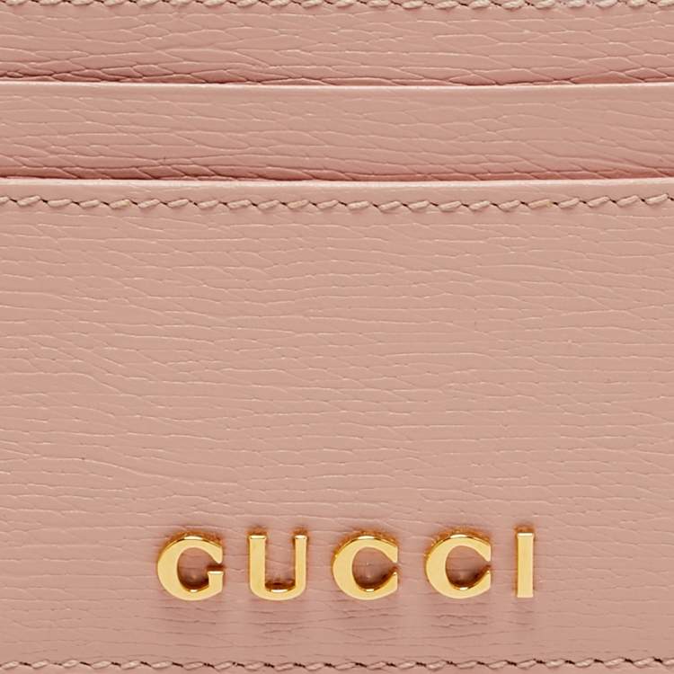Pre Owned Gucci Light Pink Leather Script Card Holder