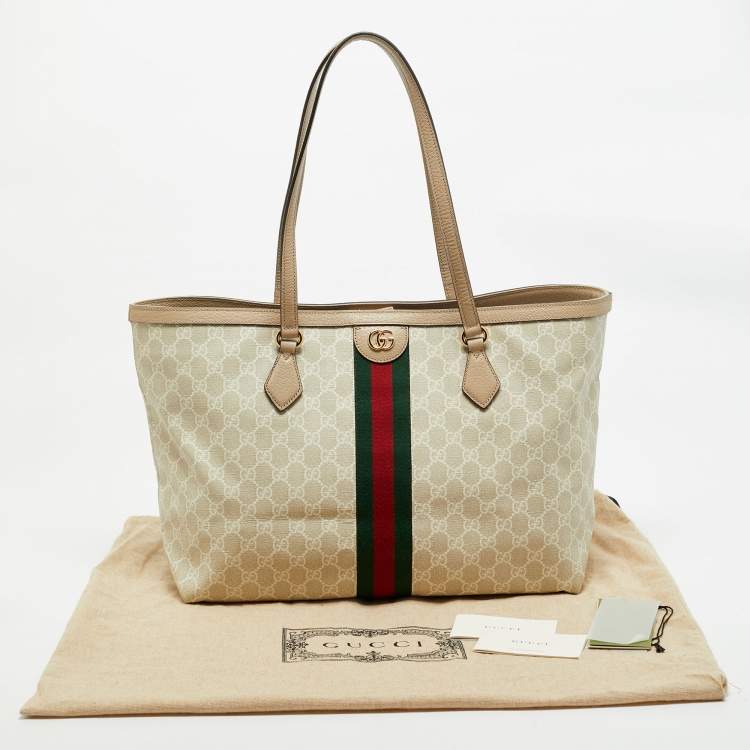 Pre Owned Gucci Beige/White GG Supreme Canvas Large Ophidia Tote